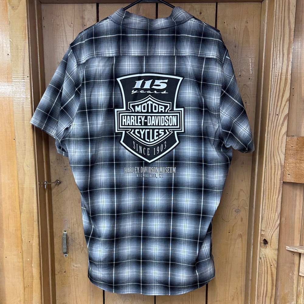 Harley-Davidson Men's Gray Plaid Button Down Shirt - Picture 2 of 3